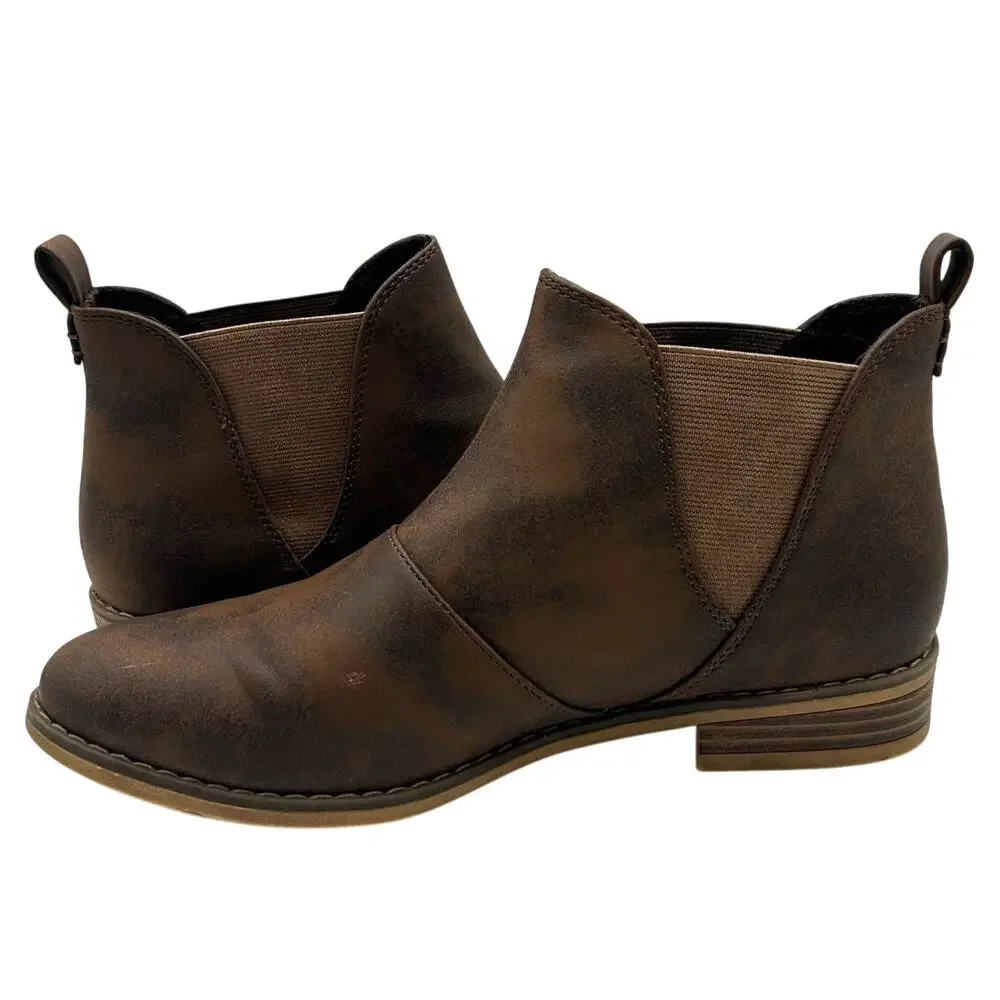 Rocket Dog Maylon Brown Faux Leather Chelsea Ankle Boots 8.5 EU 39 Pull On Fall